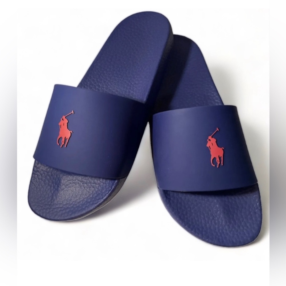 💙💙❤️🔥☀️ NWT Polo Ralph Lauren Men's Pony
Slides Sandals Blue With Red Pony